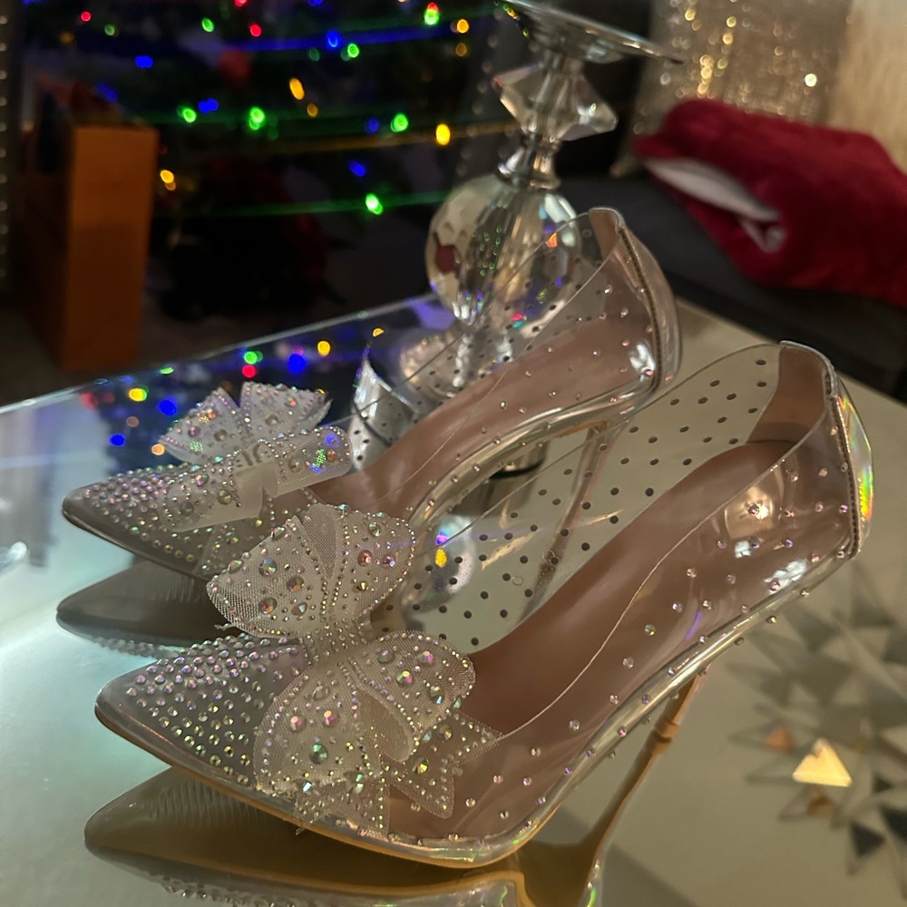 Silver Stiletto Heels with Crystal Embellishments